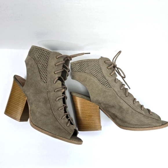 ALTAR'D STATE Lace Up Peep Toe Block Heel Taupe Womens Size 8 - Picture 5 of 13